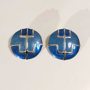 Berebi Blue & Silver Metal Circular Stationary Earrings